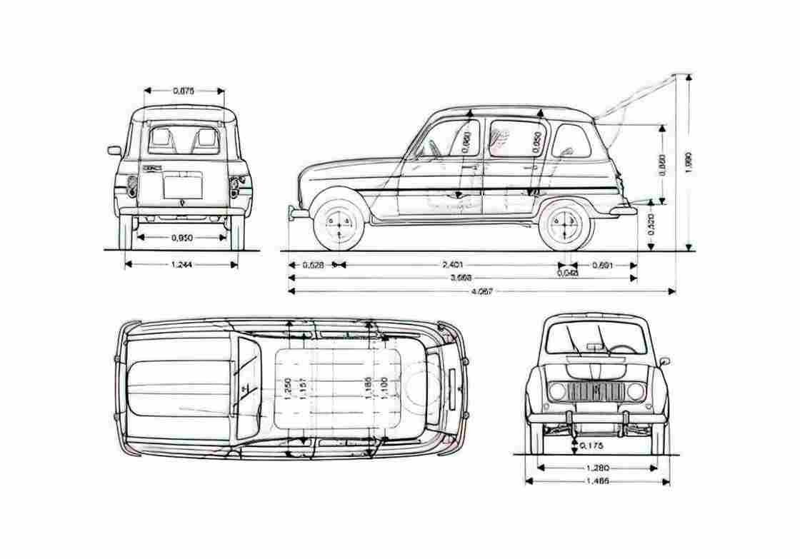 Blueprint Renault 4 Wagon 1961 A4 Photo Print