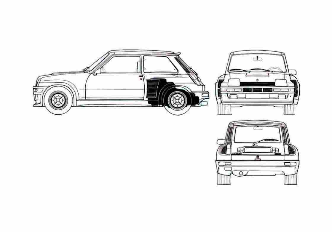 Blueprint Renault 5 GT Turbo Hatchback 1986 A4 Photo Print