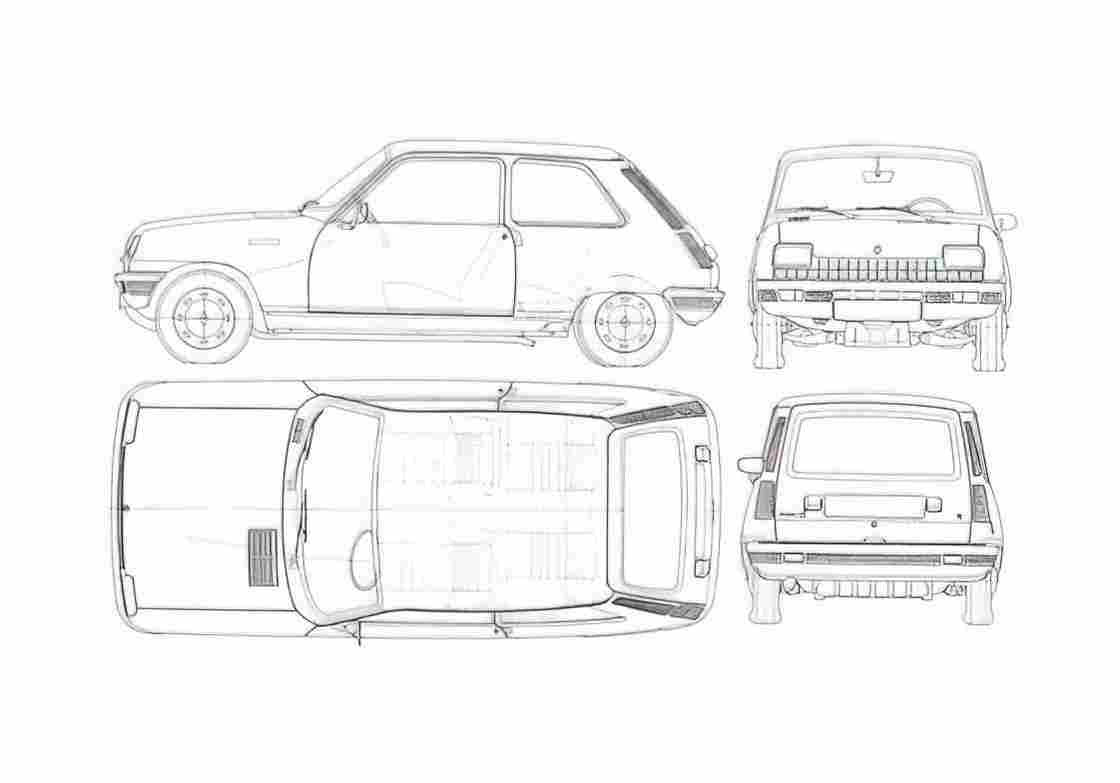 Blueprint Renault 5 Hatchback 1972 A4 Photo Print