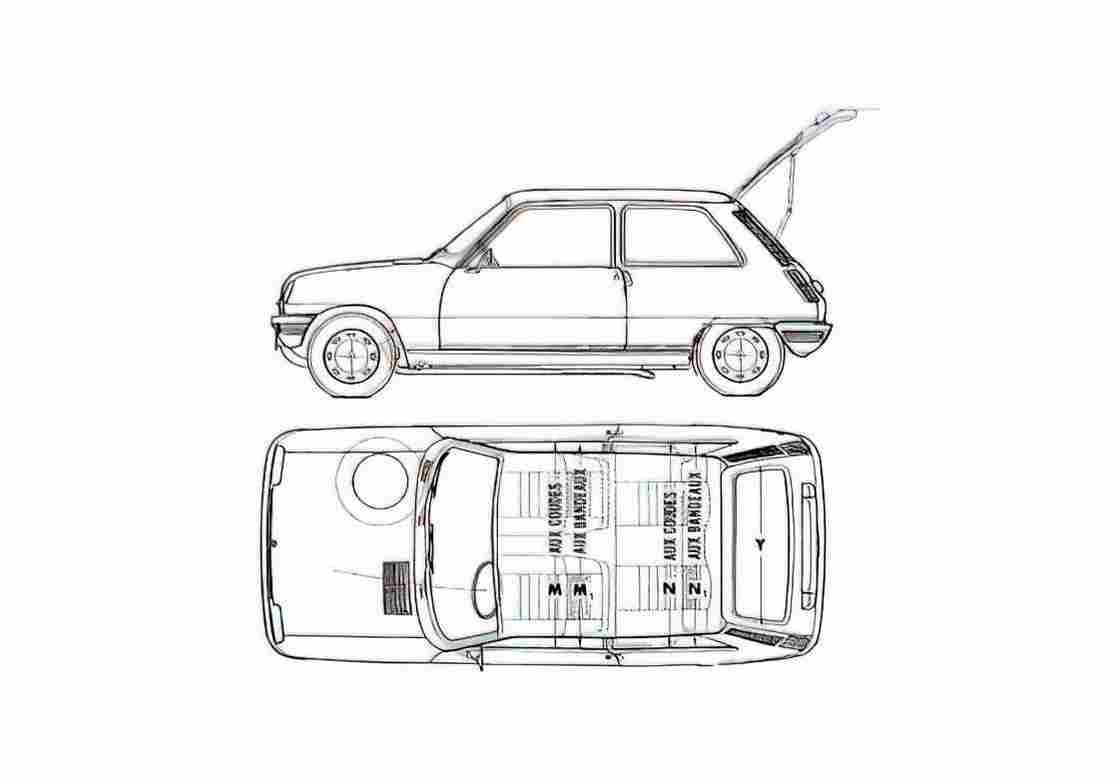 Blueprint Renault 5 Hatchback 1973 A4 Photo Print