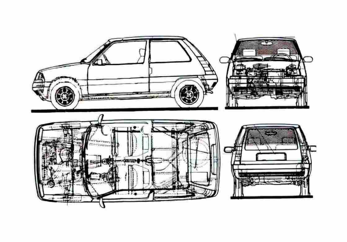 Blueprint Renault 5 Supercinq Hatchback 1987 A4 Photo Print