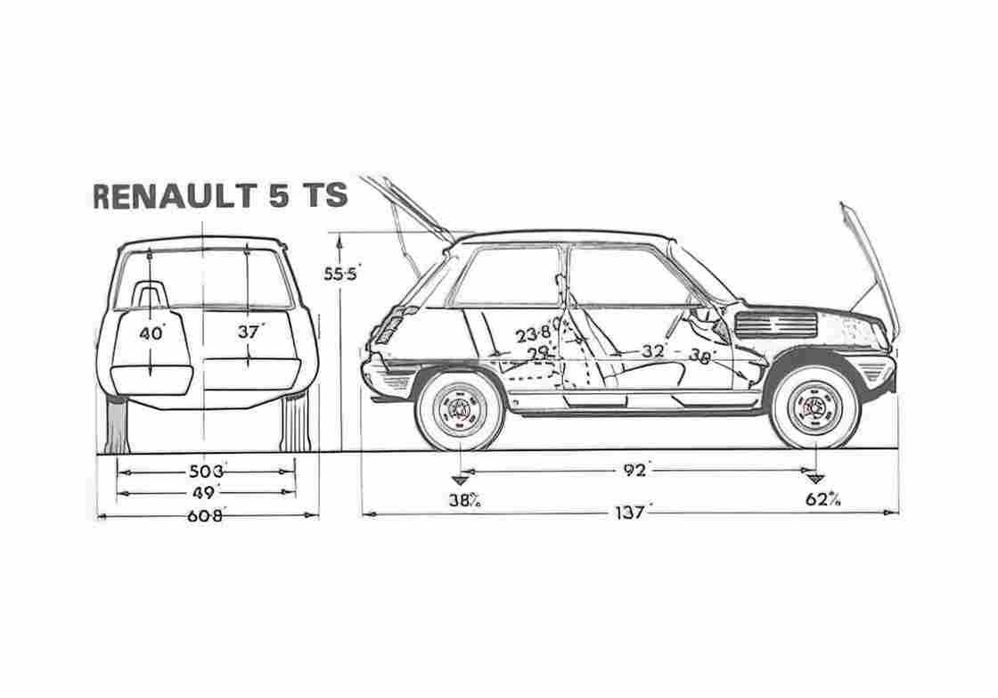 Blueprint Renault 5 TS Hatchback 1965 A4 Photo Print