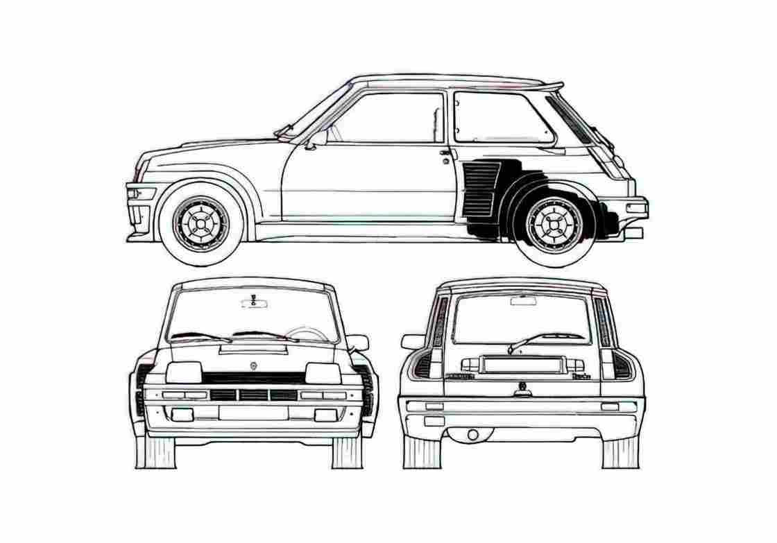 Blueprint Renault 5 Turbo Hatchback 1978 A4 Photo Print