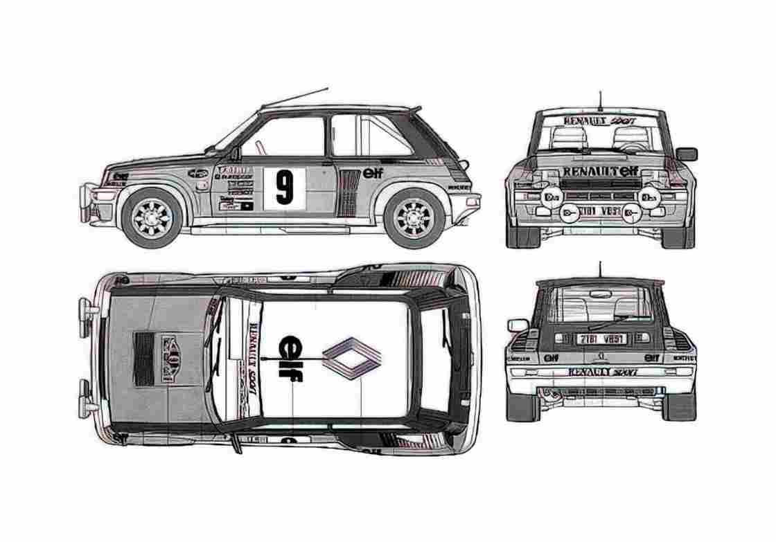 Blueprint Renault 5 Turbo Rally Hatchback 1966 A4 Photo Print