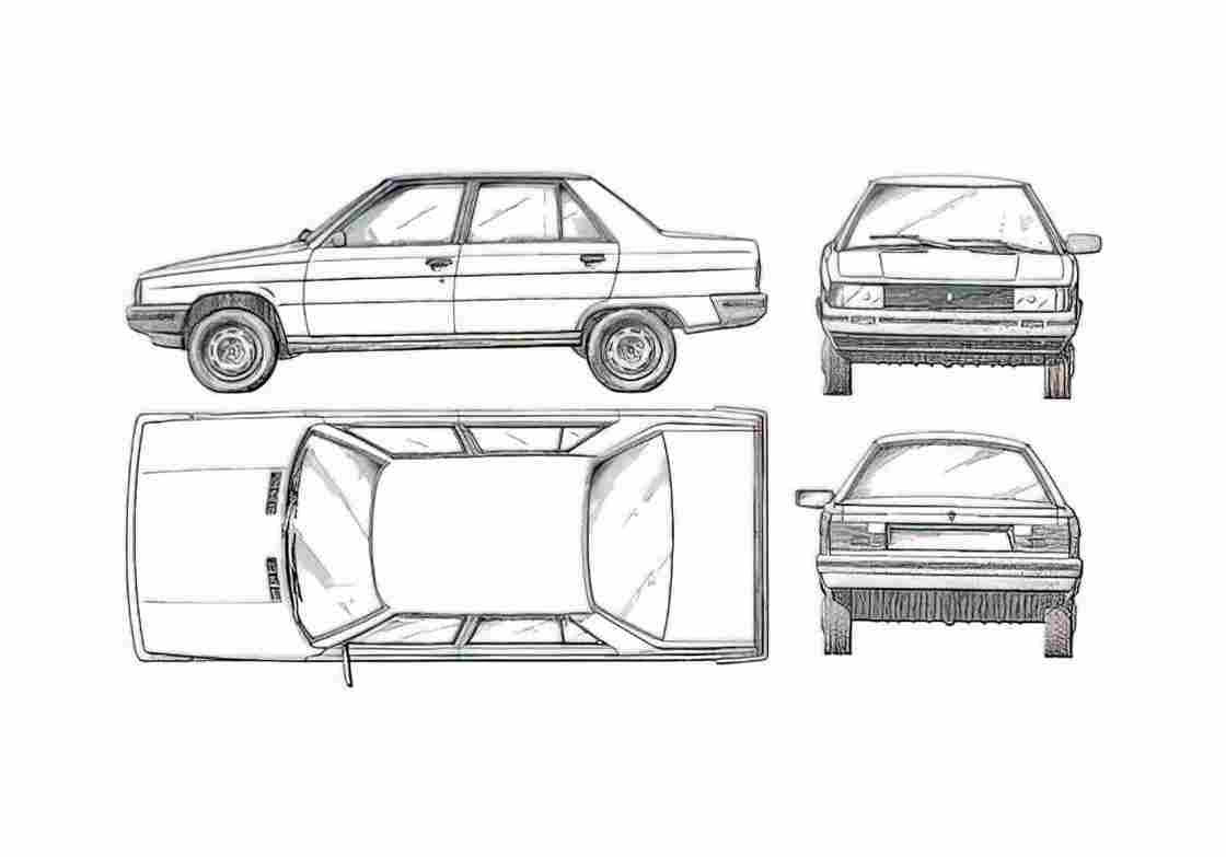 Blueprint Renault 9 Sedan 1988 A4 Photo Print