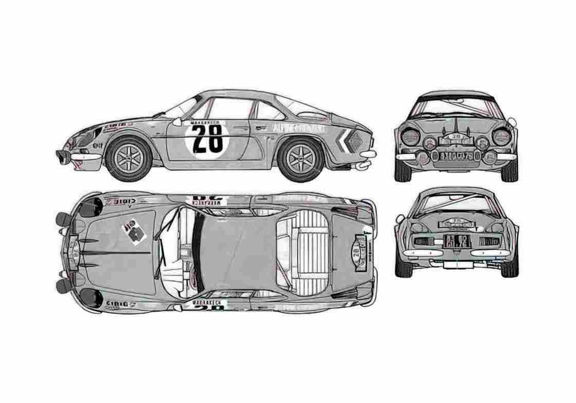 Blueprint Renault Alpine A110 Monte Carlo Coupe 1971 A4 Photo Print