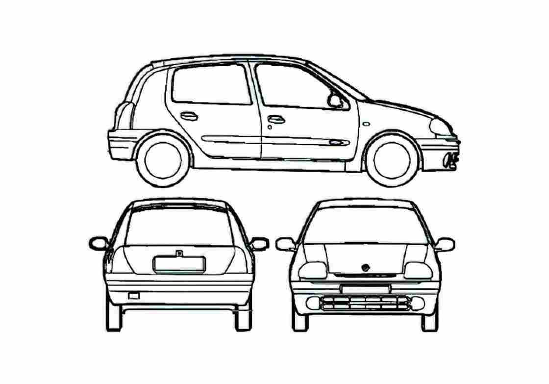 Blueprint Renault Clio II 5 door Hatchback 2002 A4 Photo Print