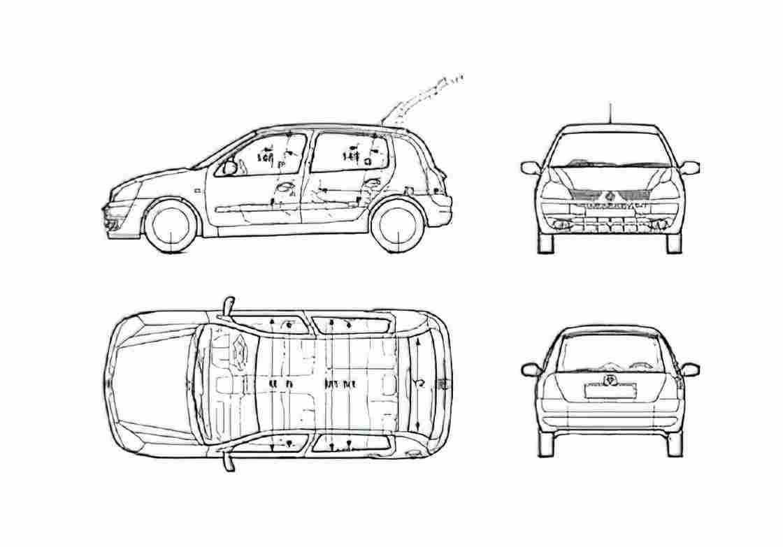 Blueprint Renault Clio II 5 door Hatchback 2004 A4 Photo Print