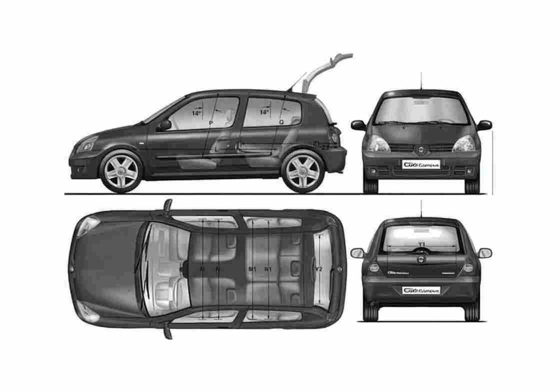 Blueprint Renault Clio II Hatchback 2009 A4 Photo Print