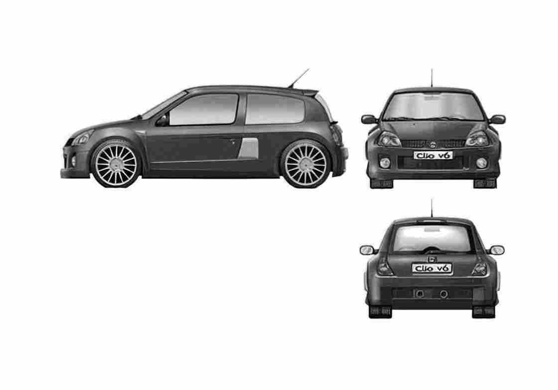 Blueprint Renault Clio II Sport V6 Hatchback 2002 A4 Photo Print