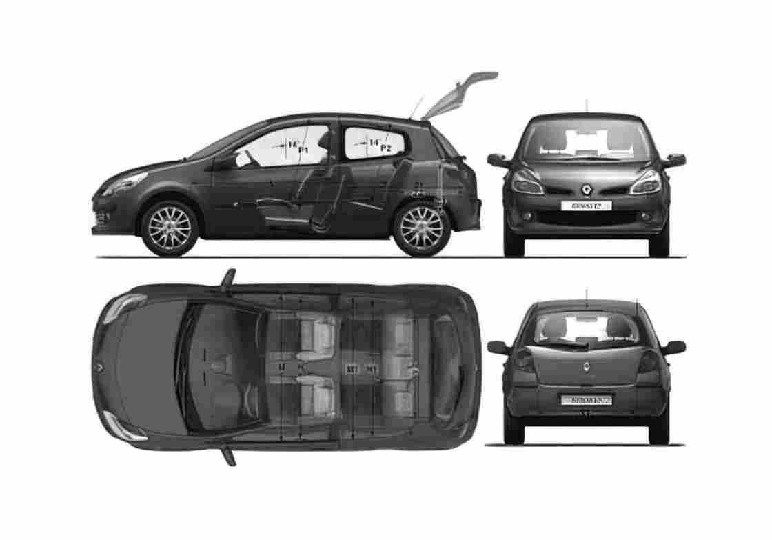 Blueprint Renault Clio III 5 door Hatchback 2009 A4 Photo Print