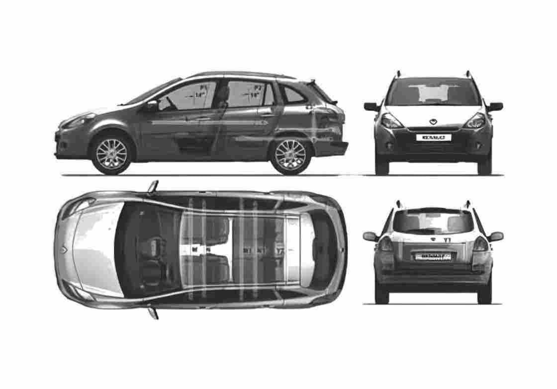 Blueprint Renault Clio III Estate Wagon 2010 A4 Photo Print
