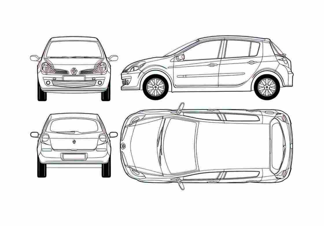 Blueprint Renault Clio III Hatchback 2005 A4 Photo Print