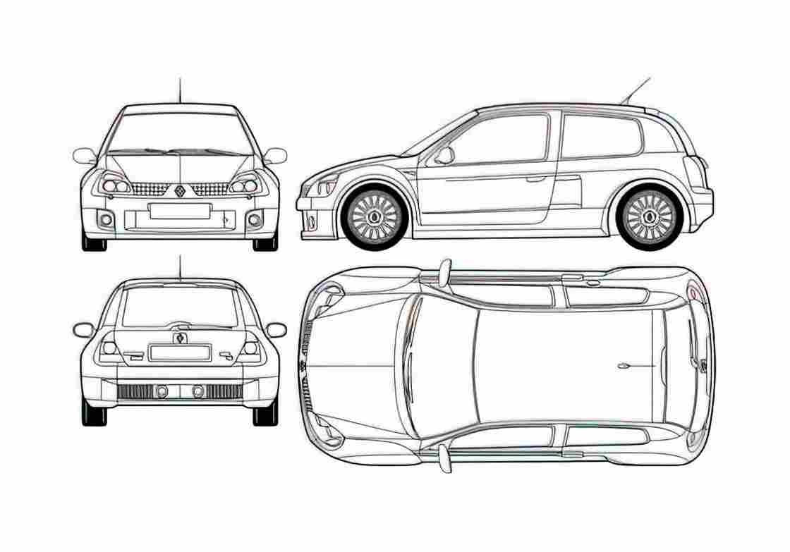 Blueprint Renault Clio Sport V6 Hatchback 2003 A4 Photo Print