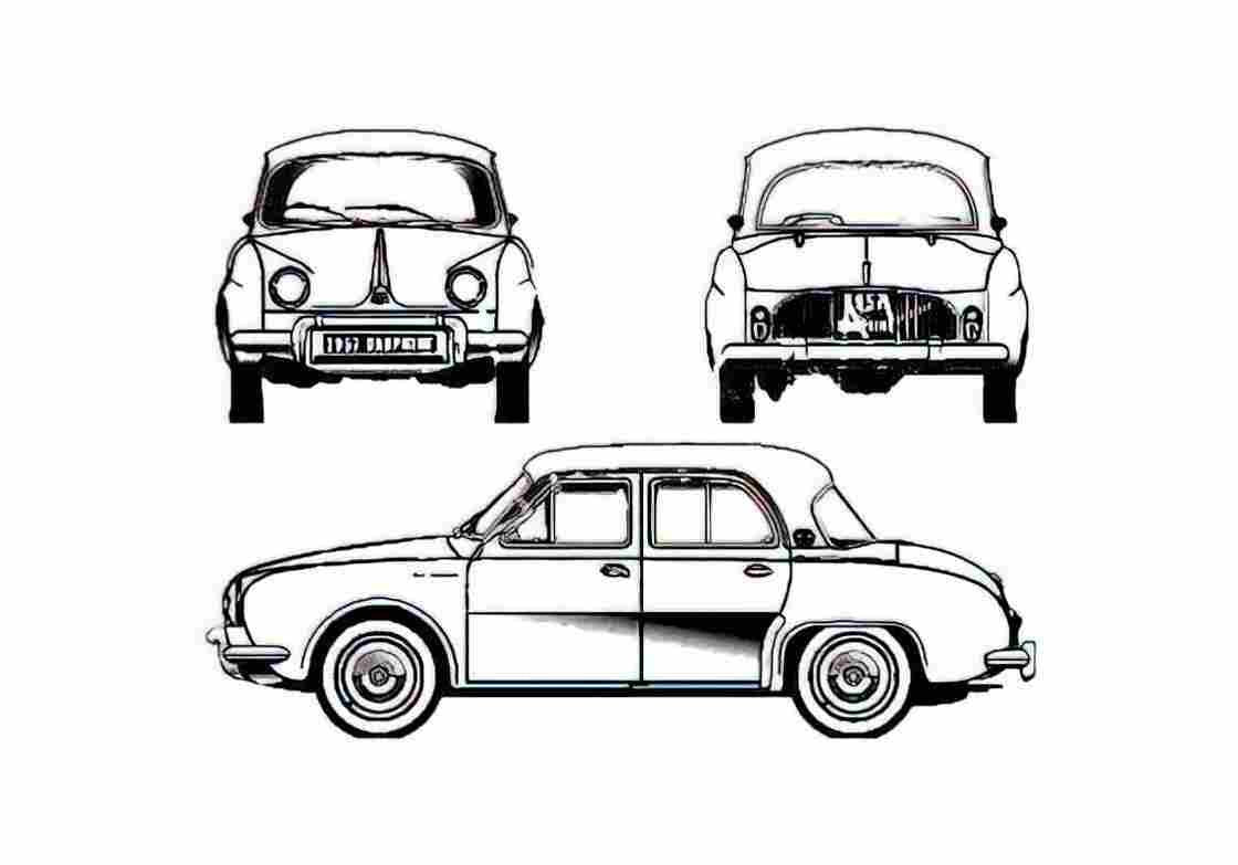 Blueprint Renault Dauphine Sedan 1955 A4 Photo Print
