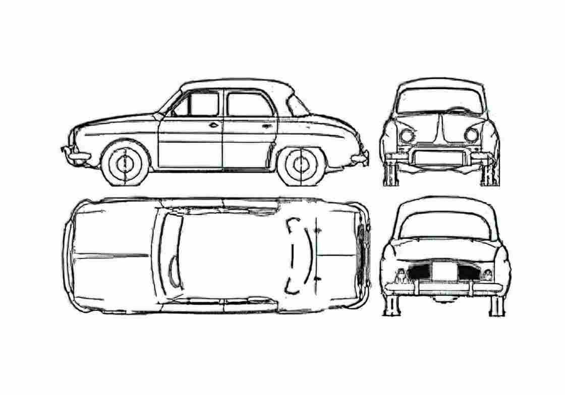 Blueprint Renault Dauphine Sedan 1960 A4 Photo Print