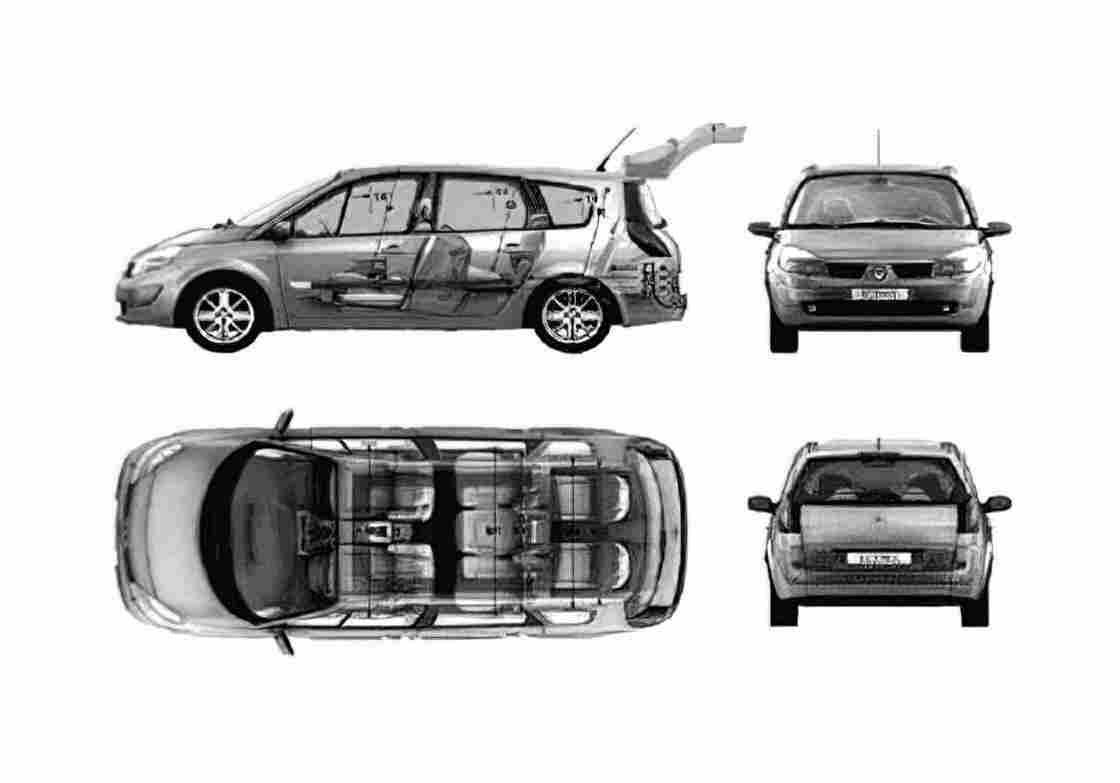 Blueprint Renault Grand Scenic II Minivan 2005 A4 Photo Print