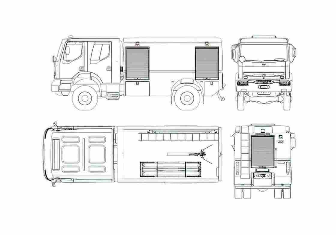 Blueprint Renault Kerax 4x4 Fire Engine Truck A4 Photo Print