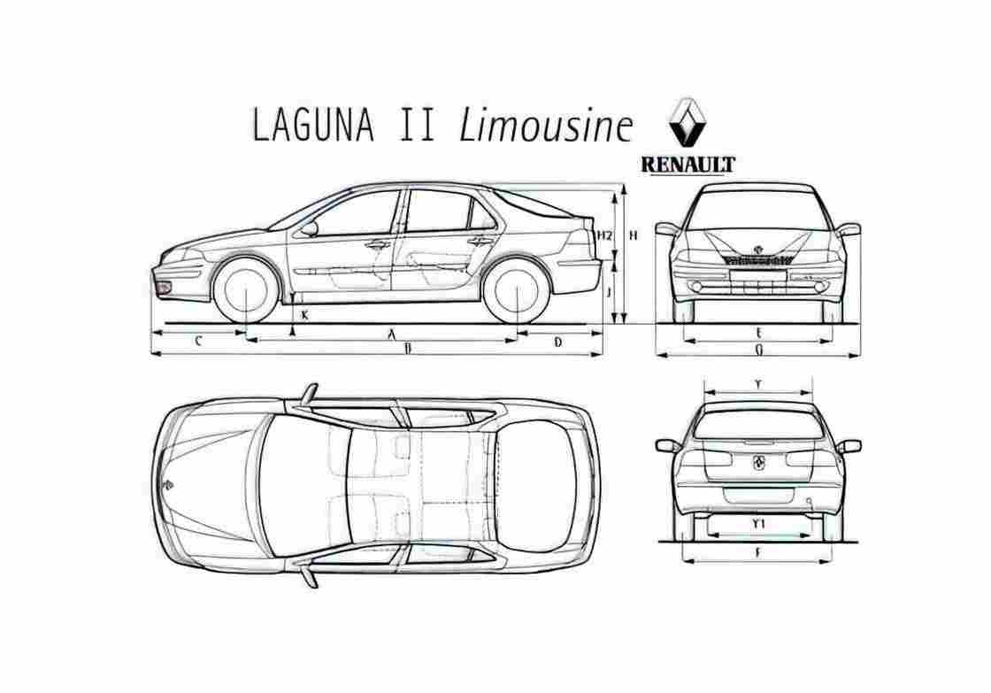 Blueprint Renault Laguna II Sedan 1999 A4 Photo Print