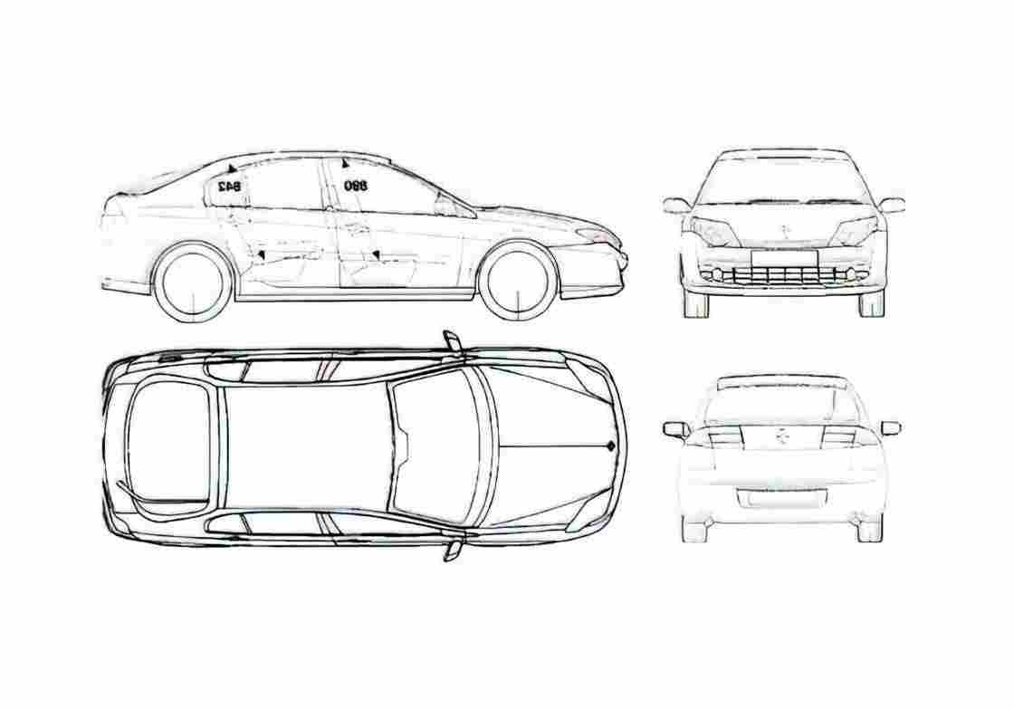 Blueprint Renault Laguna III Hatchback 2007 A4 Photo Print