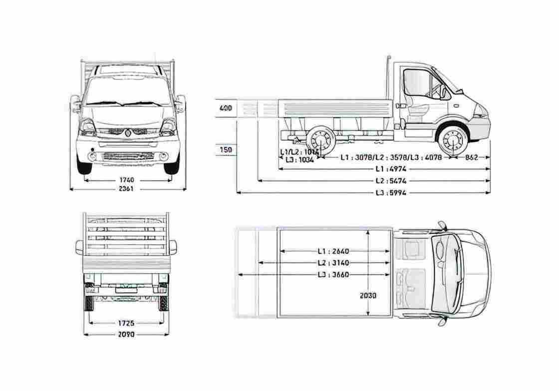 Blueprint Renault Master Dropside Flatbed Truck 2007 A4 Photo Print