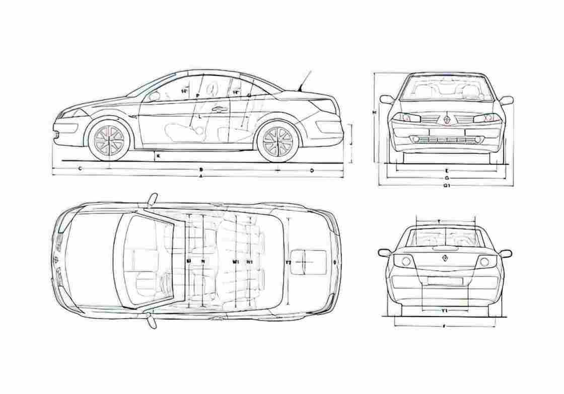 Blueprint Renault Megane CC Coupe 2007 A4 Photo Print
