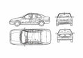 Blueprint Renault Megane Classic Sedan 1995 A4 Photo Print