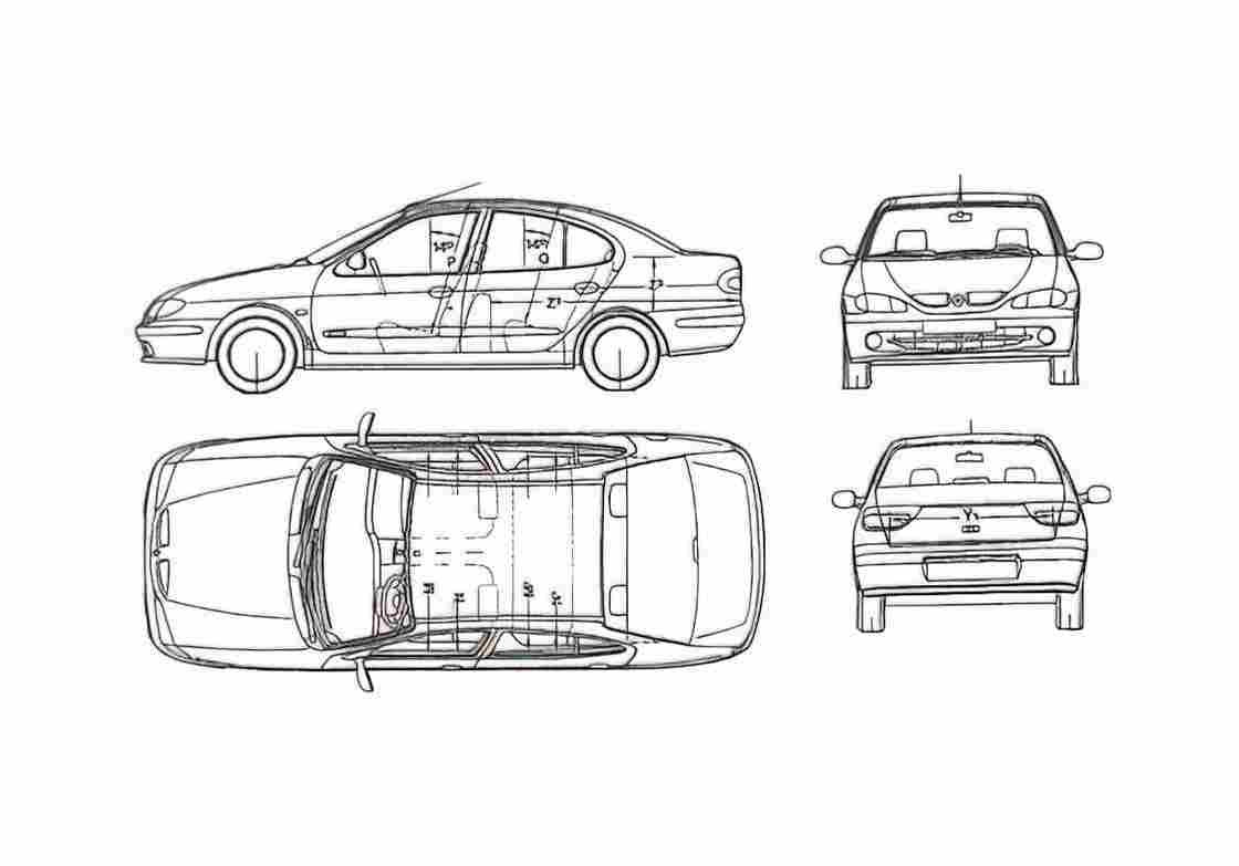 Blueprint Renault Megane Classic Sedan 1995 A4 Photo Print