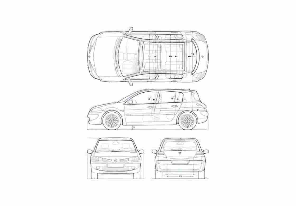 Blueprint Renault Megane Hatchback 2005 A4 Photo Print