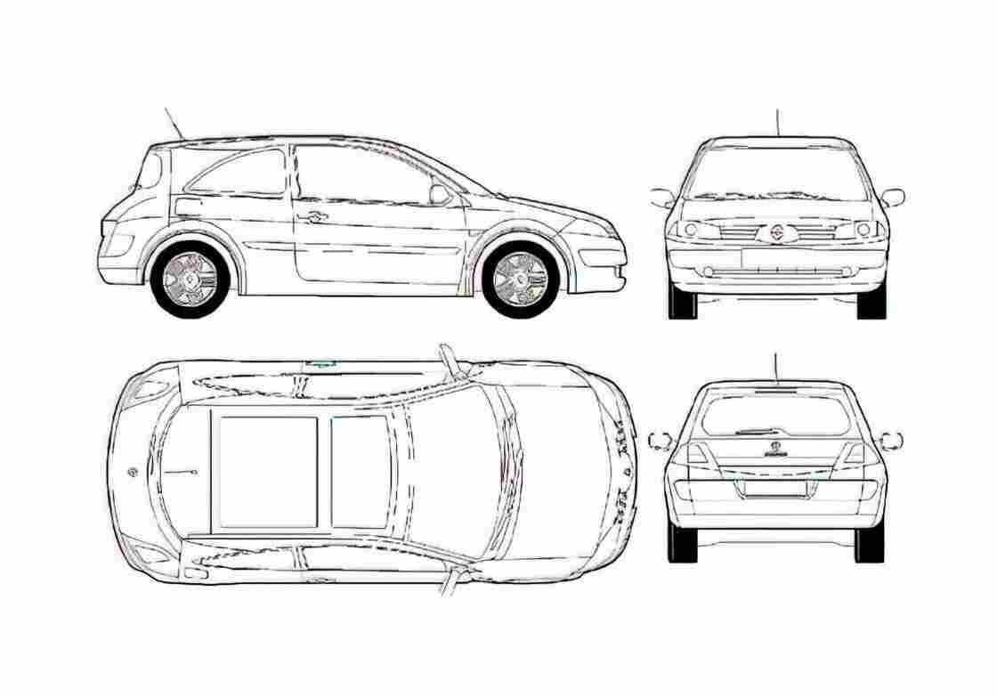 Blueprint Renault Megane II 3 door Hatchback 2003 A4 Photo Print