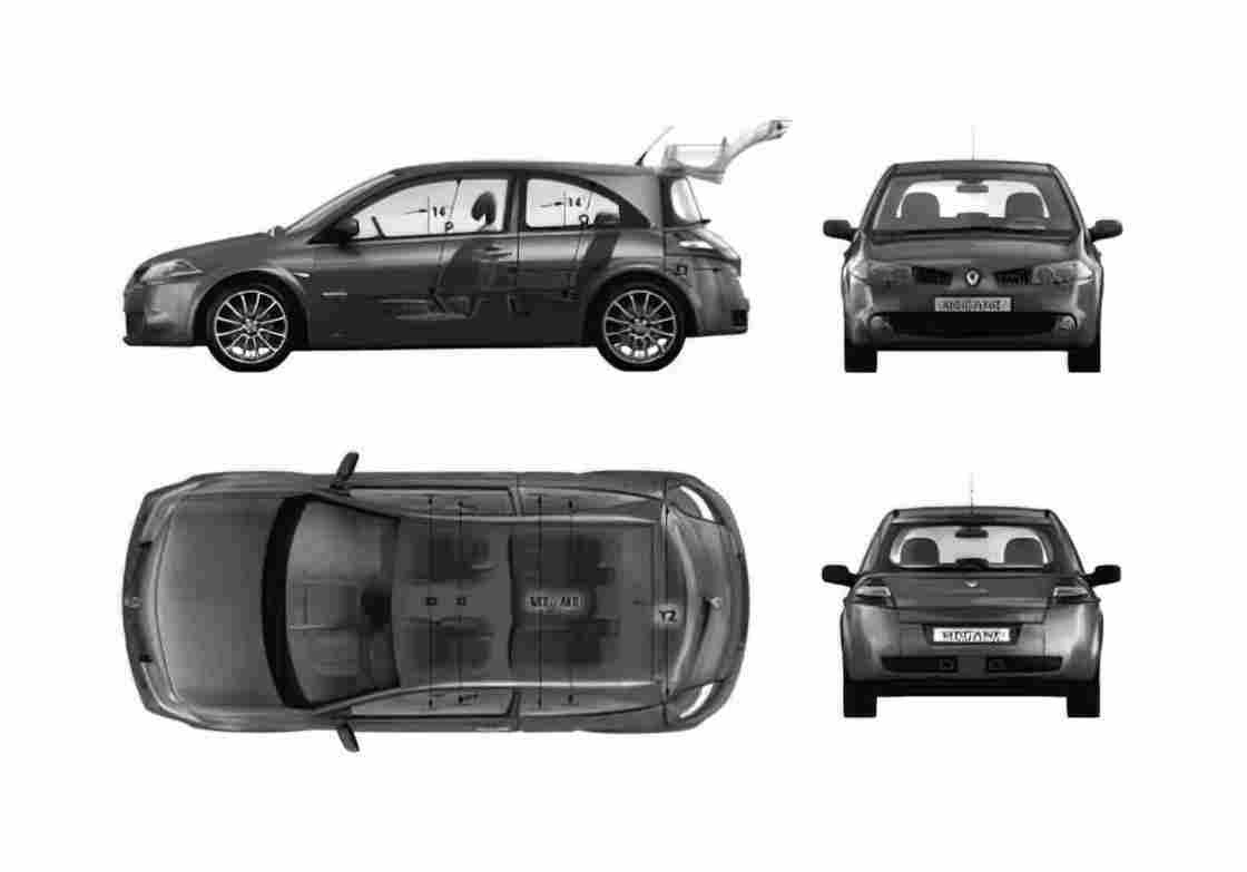 Blueprint Renault Megane II 3 door Sport Hatchback 2005 A4 Photo Print