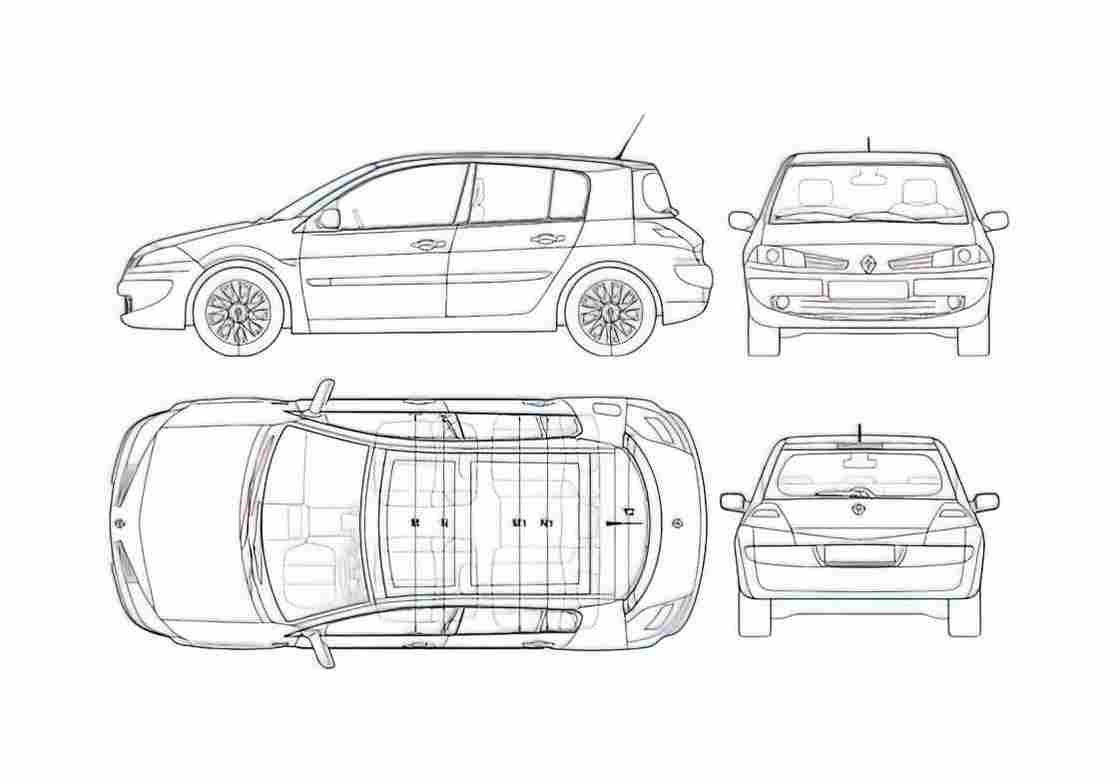 Blueprint Renault Megane II 5 door Hatchback 2006 A4 Photo Print