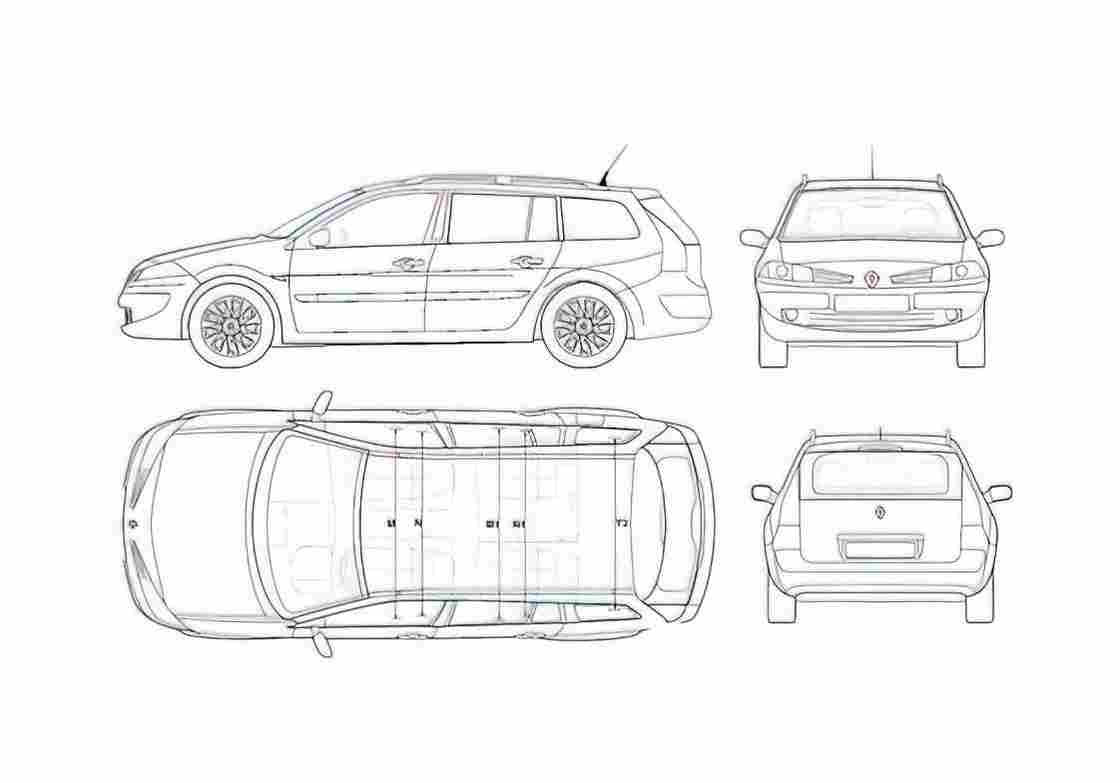 Blueprint Renault Megane II Break Wagon 2006 A4 Photo Print