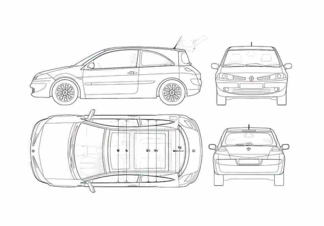 Blueprint Renault Megane II Hatchback 2006 A4 Photo Print