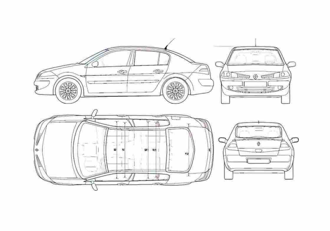 Blueprint Renault Megane II Sedan 2006 A4 Photo Print