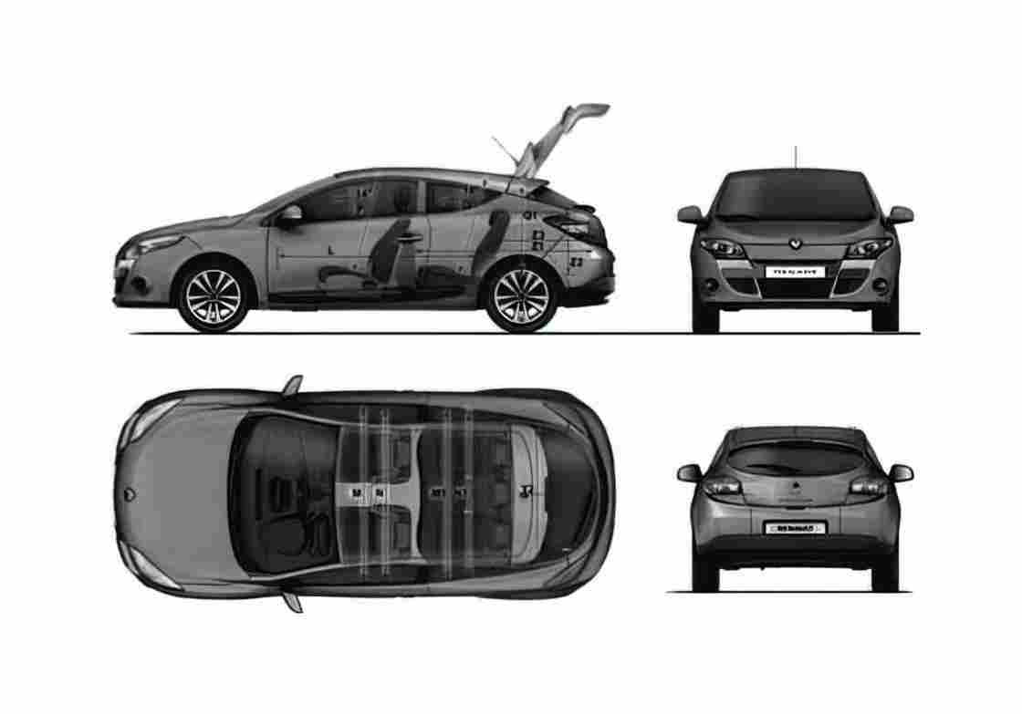 Blueprint Renault Megane III Coupe 2009 A4 Photo Print