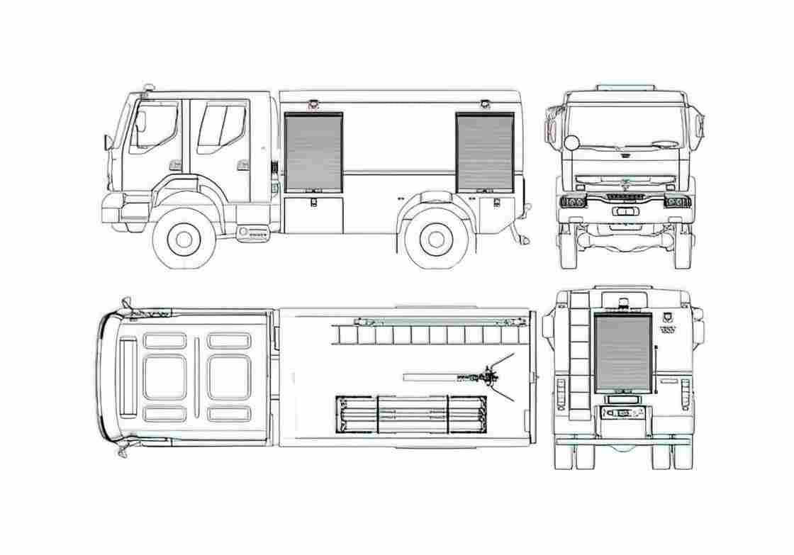 Blueprint Renault Midlum Fire Engine Truck 2000 A4 Photo Print