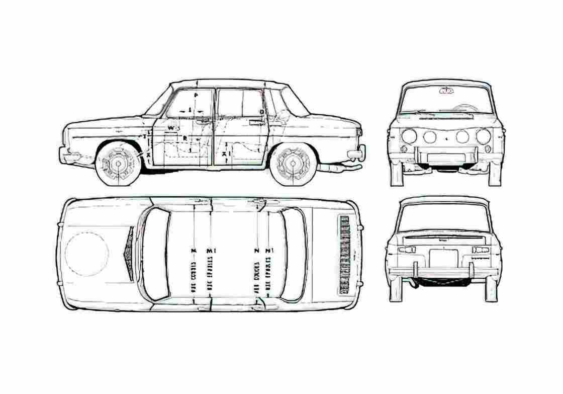 Blueprint Renault R8 Gordini Sedan 1965 A4 Photo Print