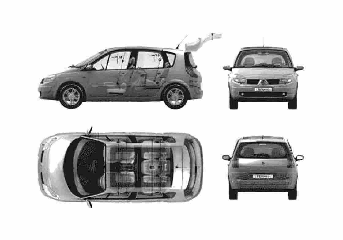 Blueprint Renault Scenic II Minivan 2004 A4 Photo Print