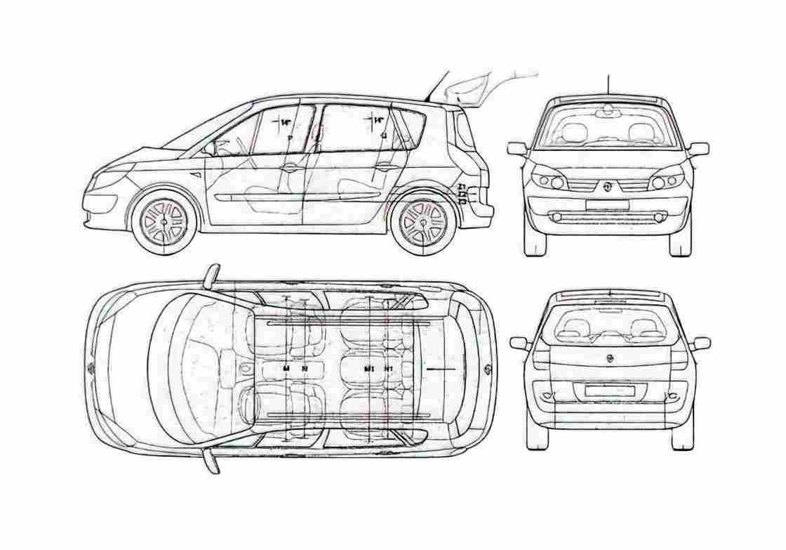 Blueprint Renault Scenic Minivan 1999 A4 Photo Print