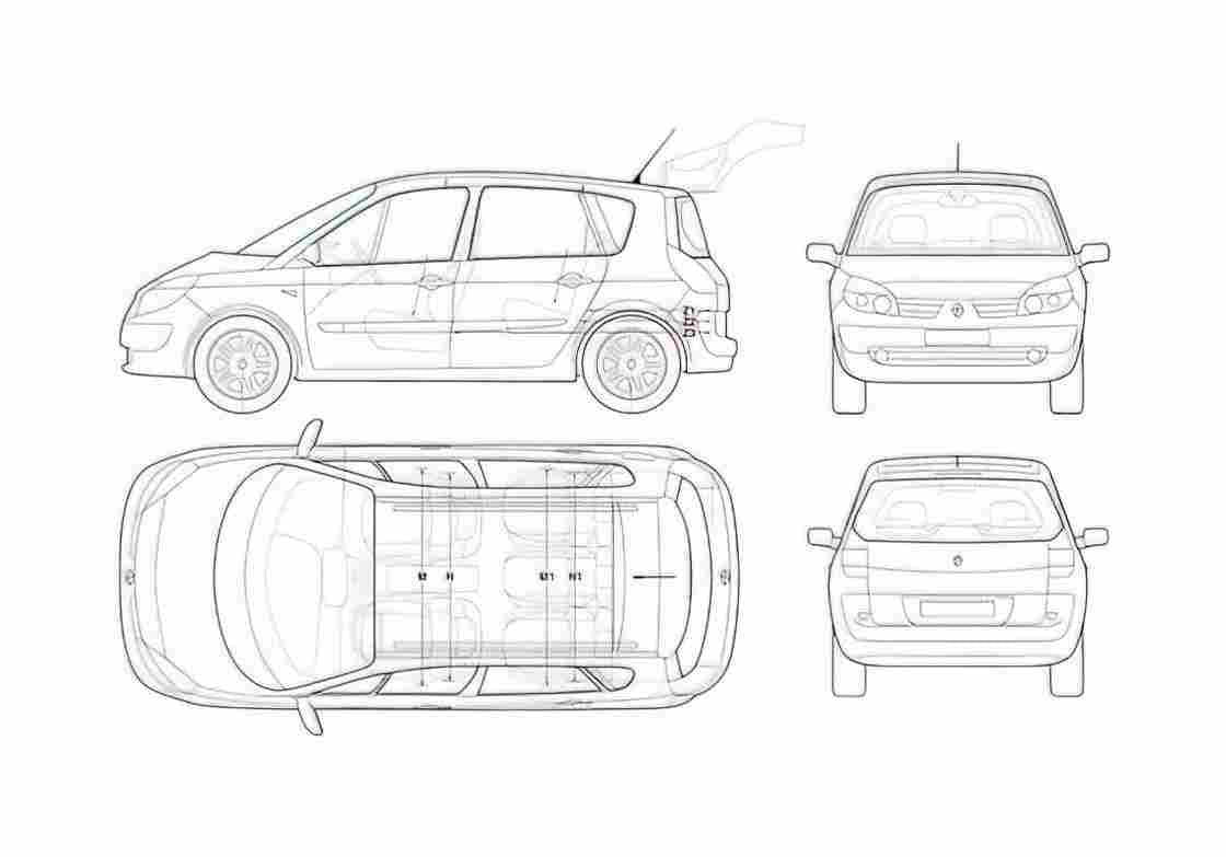 Blueprint Renault Scenic Minivan 2006 A4 Photo Print