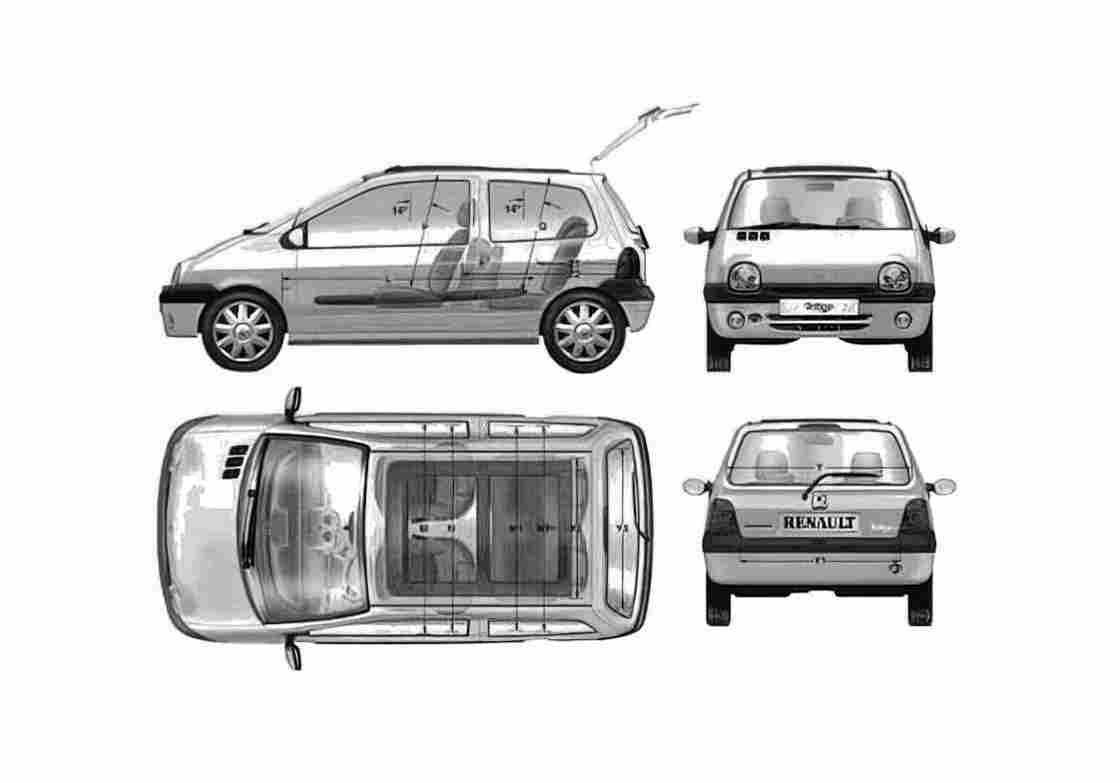 Blueprint Renault Twingo Hatchback 1995 A4 Photo Print