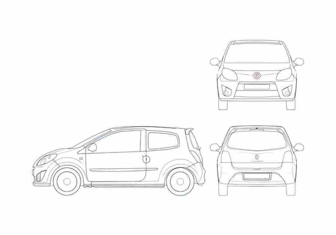 Blueprint Renault Twingo II Hatchback 2007 A4 Photo Print
