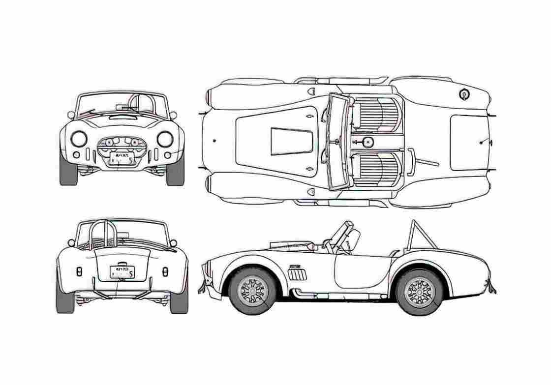 Blueprint Shelby Cobra 427 S Cabriolet 1964 A4 Photo Print