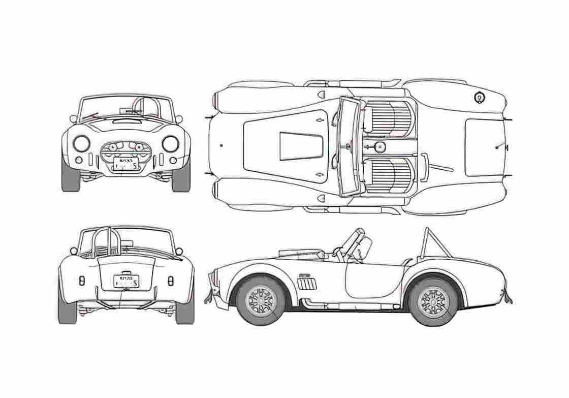 Blueprint Shelby Cobra 427SC Roadster 1965 A4 Photo Print