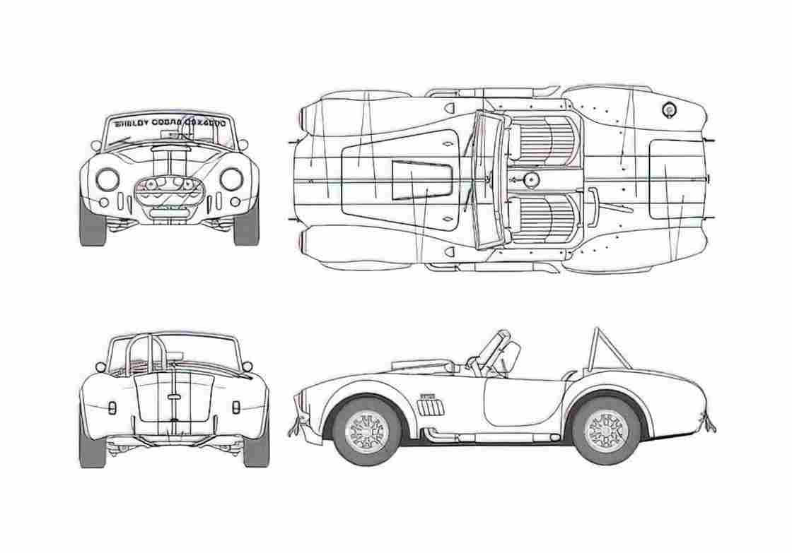 Blueprint Shelby Cobra DX Version Roadster 1969 A4 Photo Print