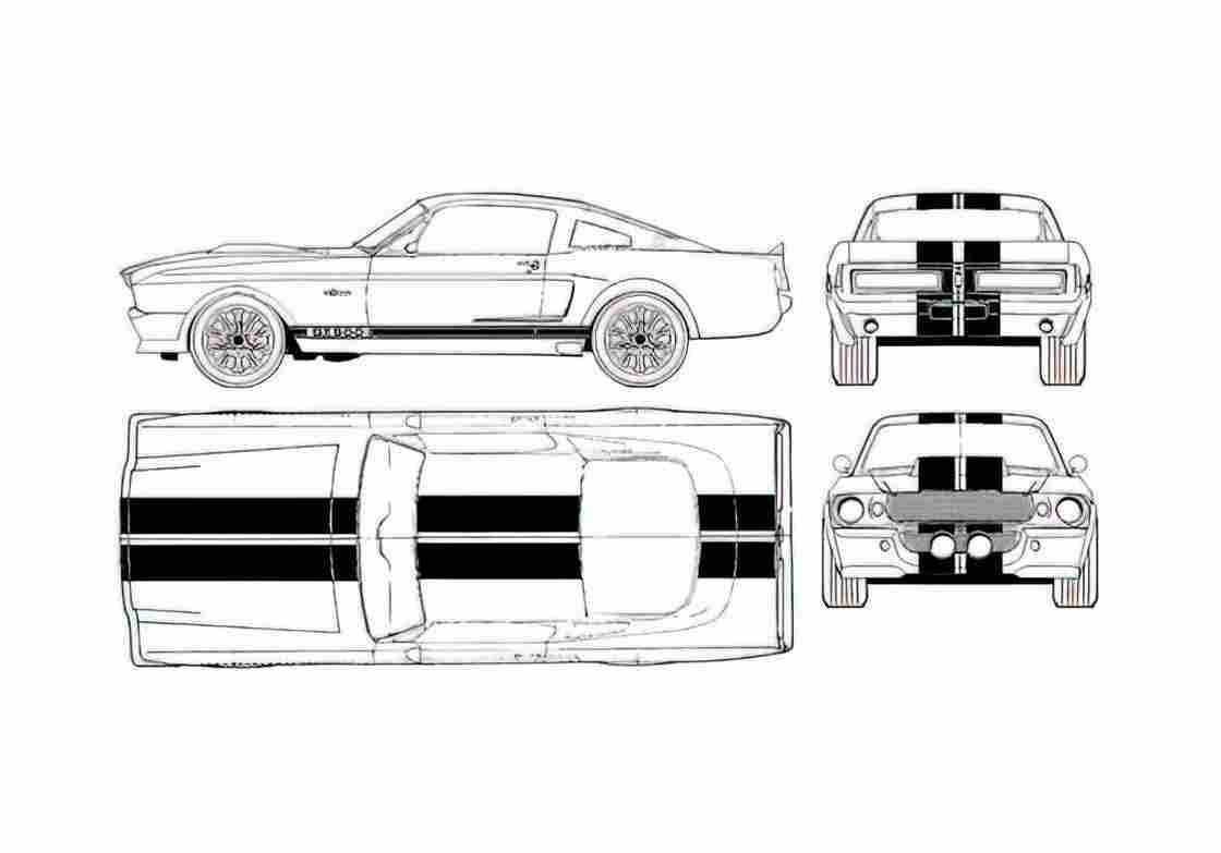 Blueprint Shelby GT500 Eleanor Coupe 1967 A4 Photo Print