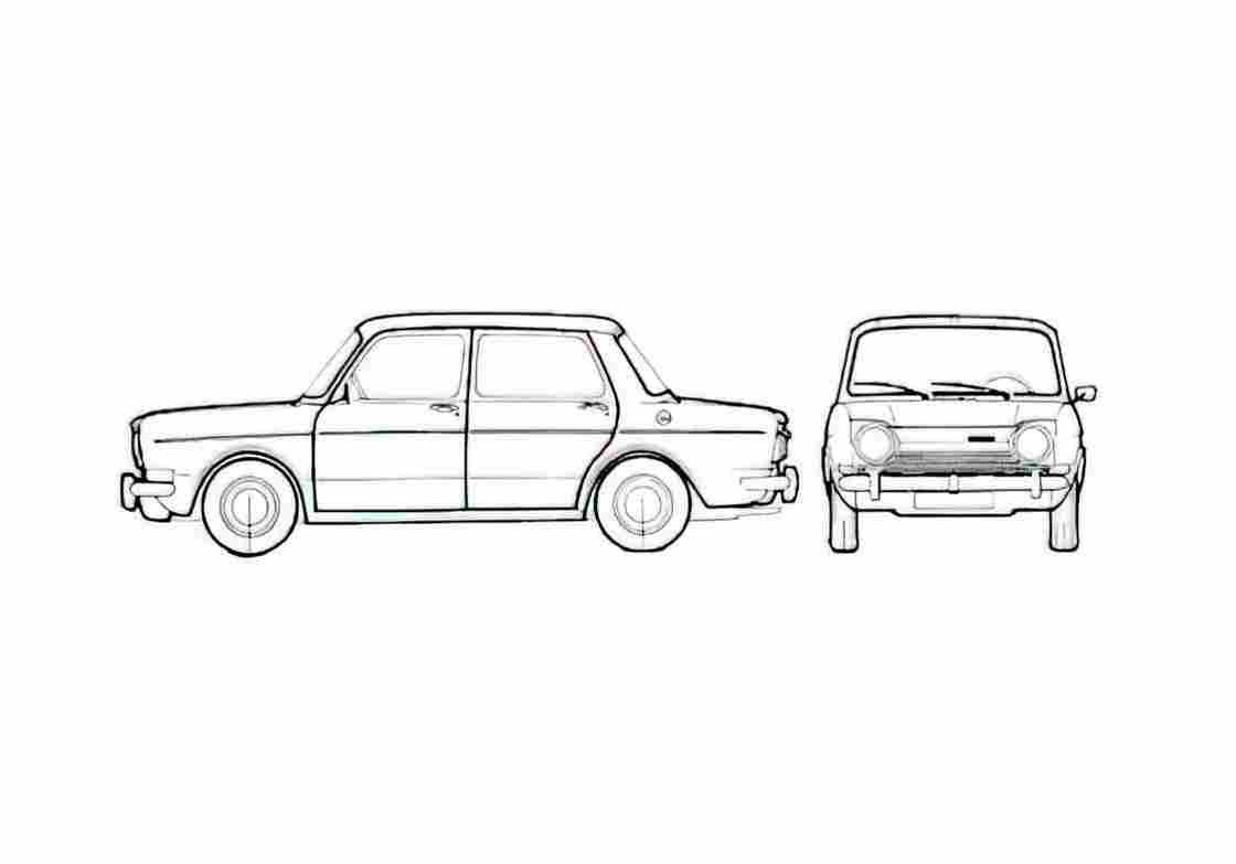 Blueprint Simca 1000 LS Sedan 1970 A4 Photo Print