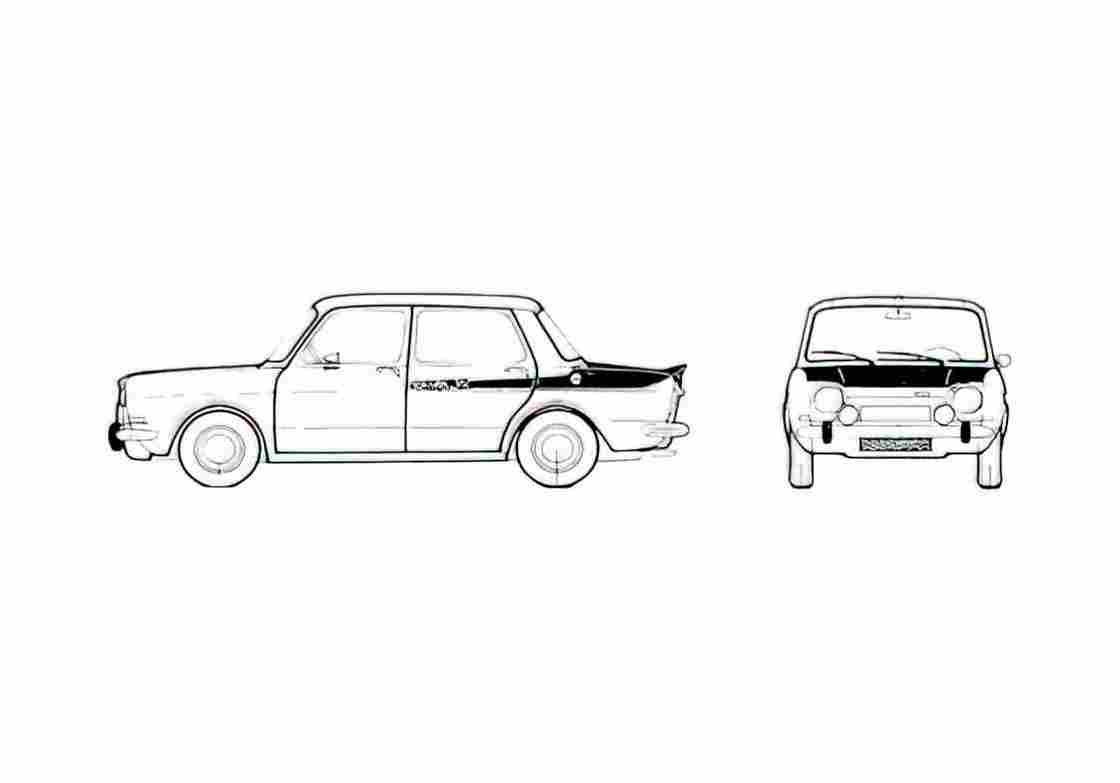Blueprint Simca 1000 Rallye Sedan 1968 A4 Photo Print