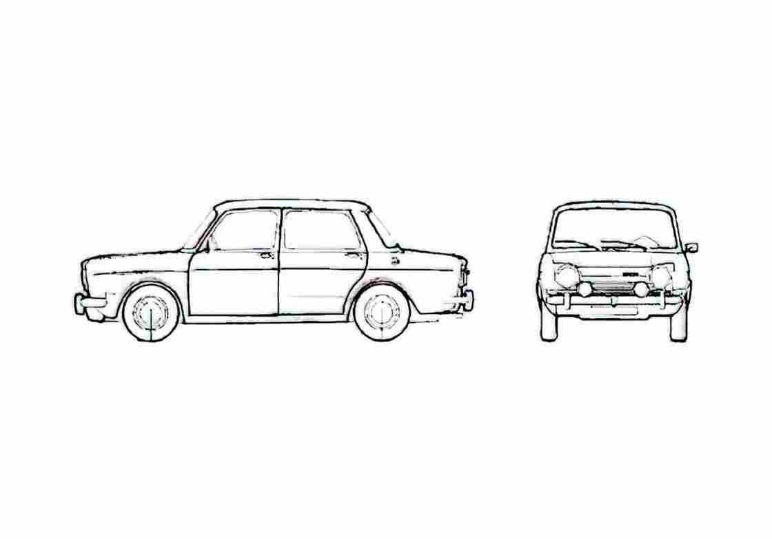 Blueprint Simca 1000 SR Sedan 1968 A4 Photo Print